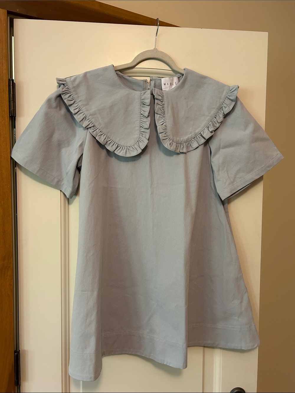 Wanderling Light Blue Mini Dress with Ruffled Peter Pan Collar